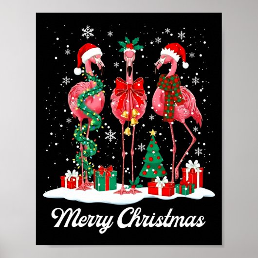 Merry Christmas Flamingo Santa Hat Christmas Light Poster (Voorkant)