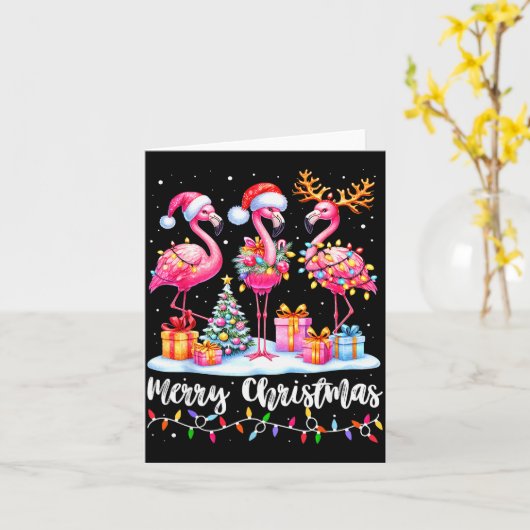 Merry Christmas Flamingo Santa Hat Xmas Pajamas Ho Kaart (Gele Bloem)