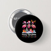 Merry Christmas Flamingo Santa Hat Xmas Pajamas Ho Ronde Button 5,7 Cm (Voorkant /achterkant)