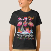 Merry Christmas Flamingo Santa Hat Xmas Pajamas Ho T-shirt (Voorkant)