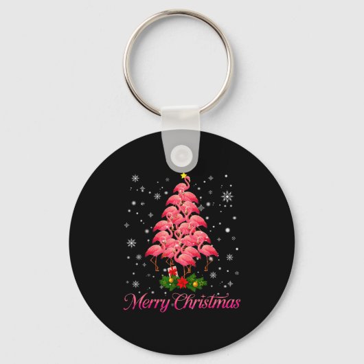 Merry Christmas Flamingo Snowflake Tree Xmas Men W Sleutelhanger (Voorkant)