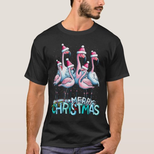 Merry Christmas Flamingo Squad Trocal Style  T-shirt (Voorkant)