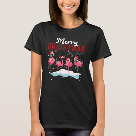 Merry Christmas Flamingo Tree Lights Flamingo Chri T-shirt (Voorkant)