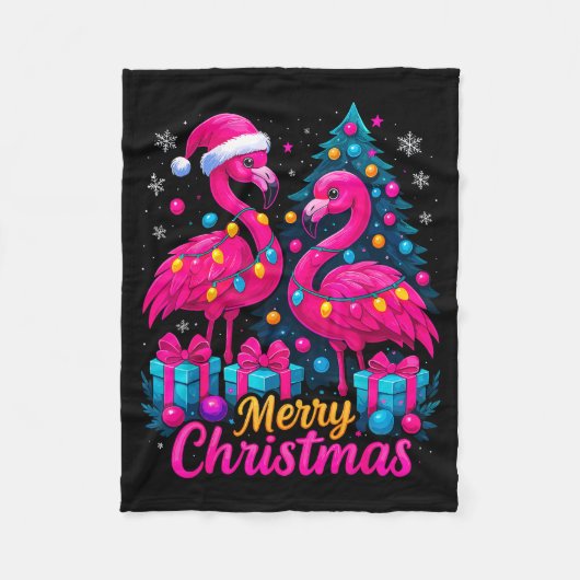 Merry Christmas Flamingo Xmas  Fleece Deken (Voorkant)