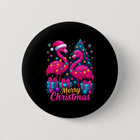Merry Christmas Flamingo Xmas Ronde Button 5,7 Cm (Voorkant)