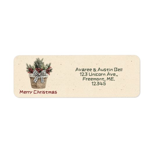 Merry Christmas Floral Basket Retour Adres Label (Voorkant)
