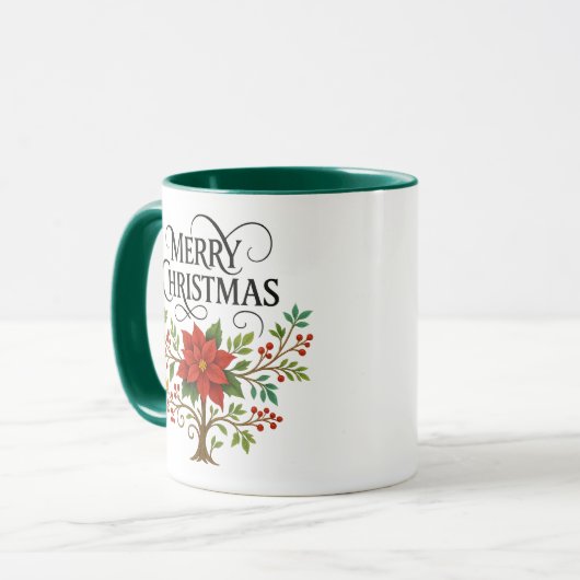 Merry Christmas Floral Mug |Festive Holiday Coffee Mok (Voorkant links)