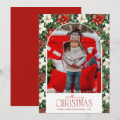 Merry Christmas Floral Photo Feestdagenkaart (Voorkant / Achterkant)