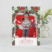 Merry Christmas Floral Photo Feestdagenkaart (Staand voorkant)
