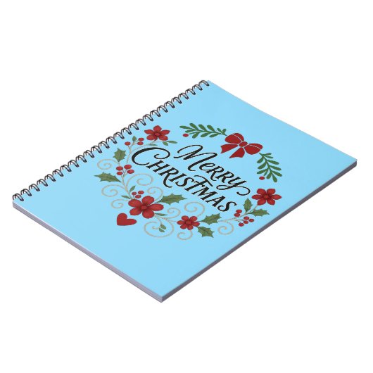 Merry Christmas Floral Wreath Notebook Notitieboek (Linkerzijde)