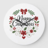 Merry Christmas Floral Wreath Wall Clock Grote Klok (Voorkant)