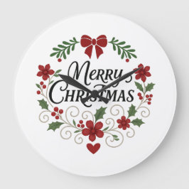 Merry Christmas Floral Wreath Wall Clock Grote Klok