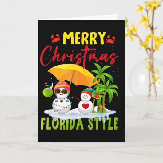 Merry Christmas Florida Style Snowman Summer Vacat Kaart (Gele Bloem)