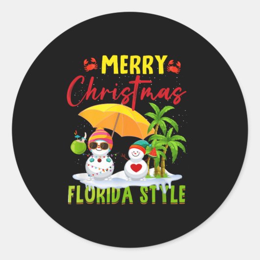 Merry Christmas Florida Style Snowman Summer Vacat Ronde Sticker (Voorkant)