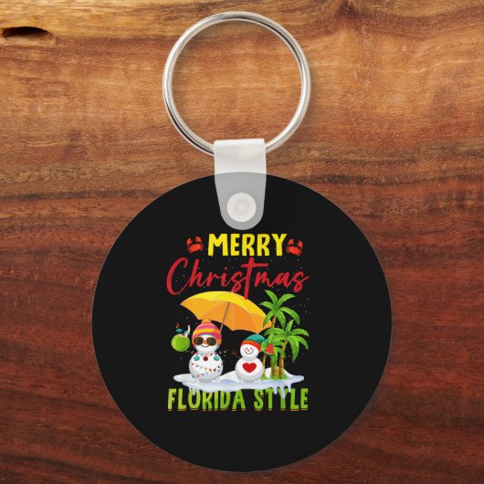 Merry Christmas Florida Style Snowman Summer Vacat Sleutelhanger (Voorkant)