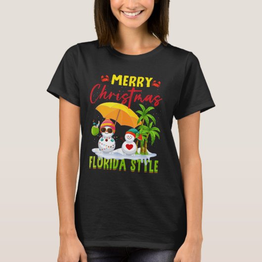 Merry Christmas Florida Style Snowman Summer Vacat T-shirt (Voorkant)