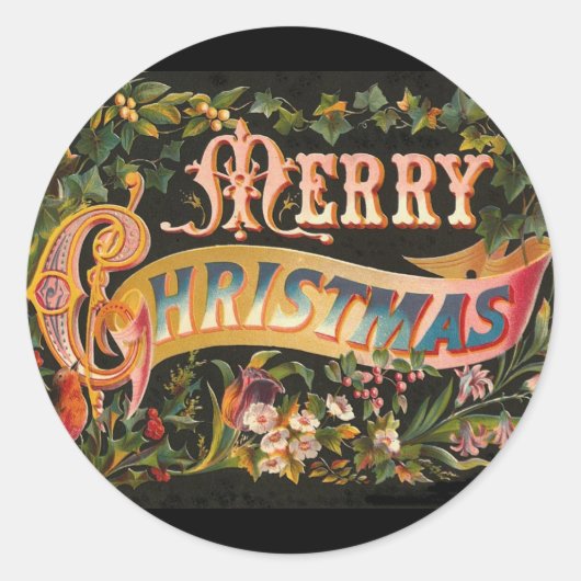 Merry Christmas Flower Design Ronde Sticker (Voorkant)