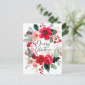 Merry Christmas Flower Wreath Holiday Feestdagenkaart (Staand voorkant)