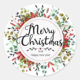 Merry Christmas Flower Wreath Sticker
