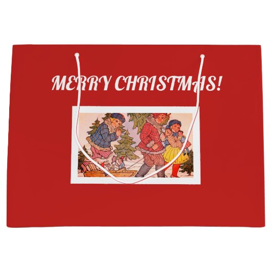 MERRY CHRISTMAS FOLK ART Cadeau Groot Cadeauzakje (Voorkant)