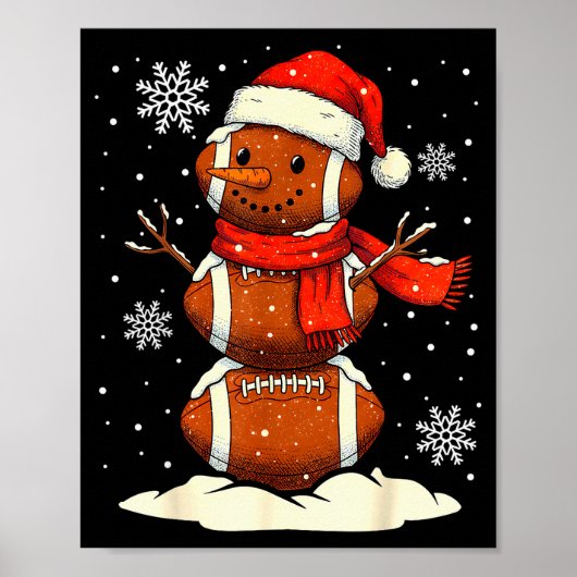 Merry Christmas Football Snowman Holiday Srts Xmas Poster (Voorkant)