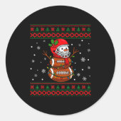 Merry Christmas Football Snowman Holiday Ugly Xmas Ronde Sticker (Voorkant)