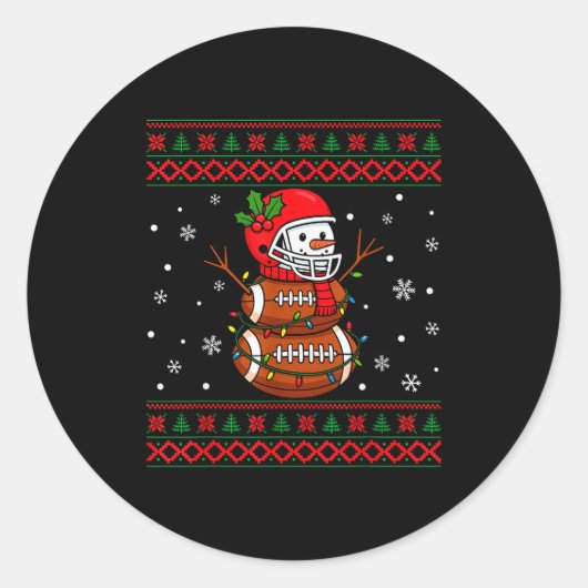 Merry Christmas Football Snowman Holiday Ugly Xmas Ronde Sticker (Voorkant)