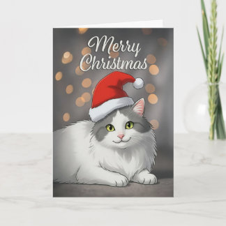 Merry Christmas For Anyone Cute Cat in Santa Hat Feestdagen Kaart