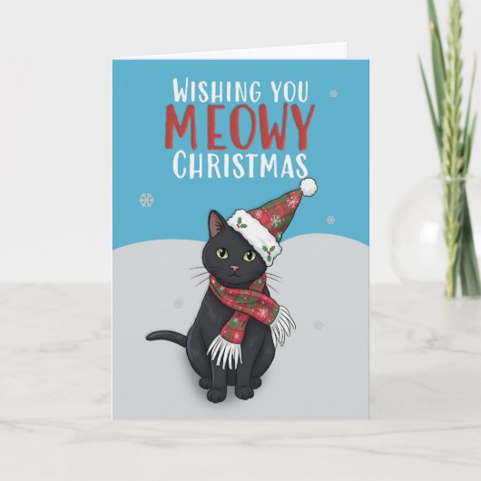 Merry Christmas For Anyone Cute Cat Snow With Hat  Feestdagen Kaart (Voorkant)