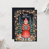 Merry Christmas Forest Girl Kaart (Voorkant / Achterkant in situ)