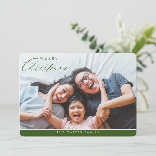 MERRY CHRISTMAS FOTO-elegant calligrafiegrografie Feestdagenkaart (Staand voorkant)