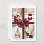 Merry Christmas Four Photo Card with Red Ribbon Kaart (Voorkant)