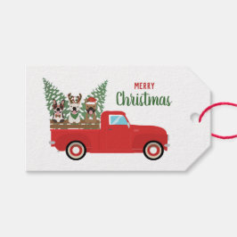 Merry Christmas French Bulldogs Red Pickup Truck Cadeaulabel