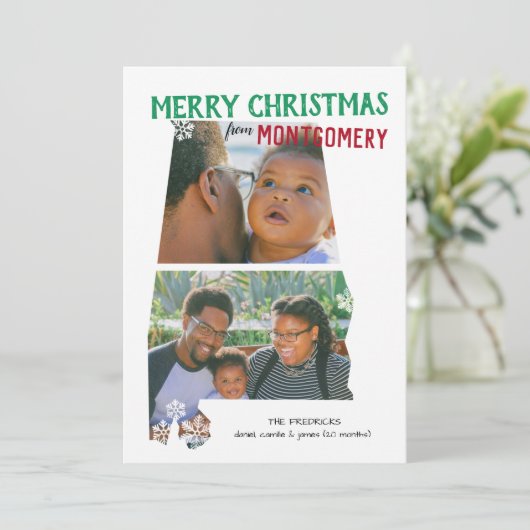 Merry Christmas from Alabama Two Photo Card Feestdagenkaart (Staand voorkant)