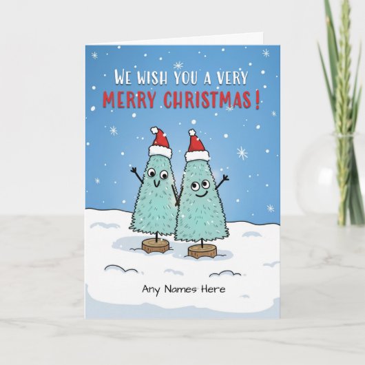 Merry Christmas From Couple Custom Names Trees Feestdagen Kaart (Voorkant)