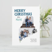 Merry Christmas from Maine Two Photo Feestdagenkaart (Staand voorkant)