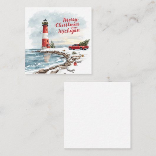 Merry Christmas from Michigan – Coastal Lighthouse Vierkante Visitekaartje (Voorkant / Achterkant)