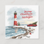 Merry Christmas from Michigan – Coastal Lighthouse Vierkante Visitekaartje (Voorkant)