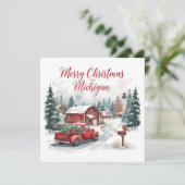 Merry Christmas from Michigan – Cozy Winter  Feestdagenkaart (Staand voorkant)