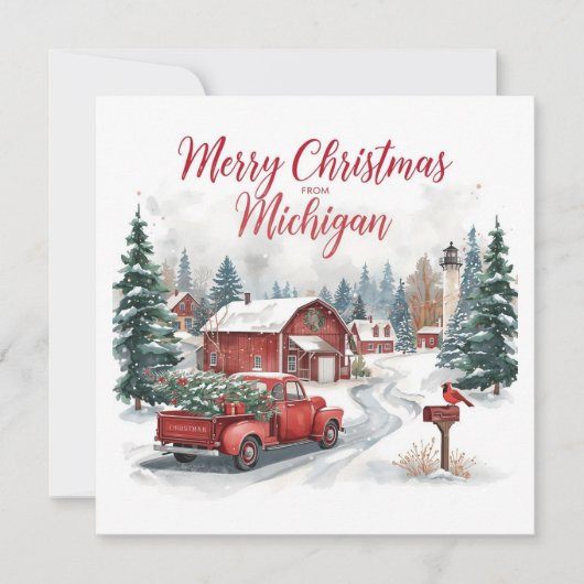 Merry Christmas from Michigan – Cozy Winter  Feestdagenkaart (Voorkant)