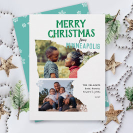 Merry Christmas from Minnesota Two Photo Feestdagenkaart
