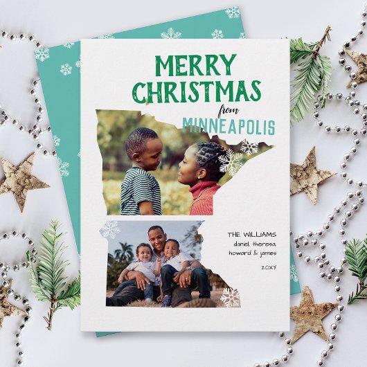 Merry Christmas from Minnesota Two Photo Feestdagenkaart