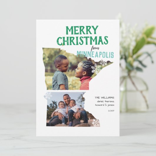 Merry Christmas from Minnesota Two Photo Feestdagenkaart (Staand voorkant)
