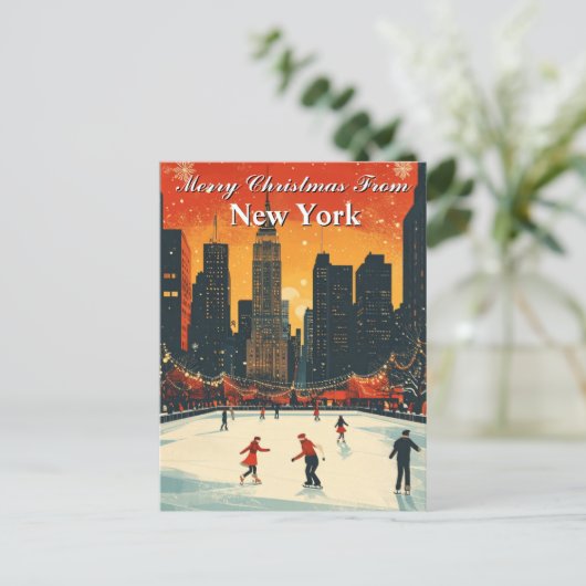 Merry Christmas from New York Festive Ice Skating Briefkaart (Staand voorkant)