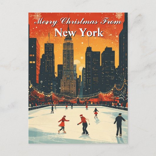 Merry Christmas from New York Festive Ice Skating Briefkaart (Voorkant)