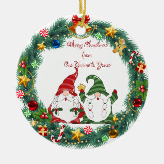 Merry Christmas from Our Gnome to Yours on a  Keramisch Ornament