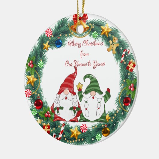 Merry Christmas from Our Gnome to Yours on a  Keramisch Ornament (Links)