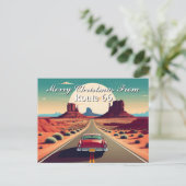 Merry Christmas from Route 66 Retro Car Desert Briefkaart (Staand voorkant)