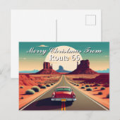 Merry Christmas from Route 66 Retro Car Desert Briefkaart (Voorkant / Achterkant)