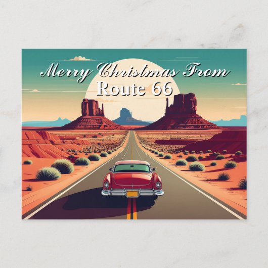 Merry Christmas from Route 66 Retro Car Desert Briefkaart (Voorkant)